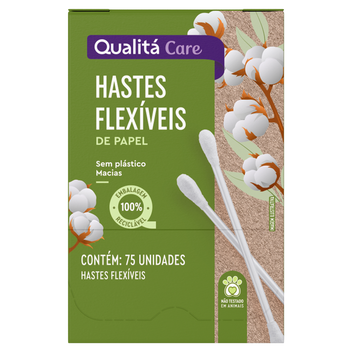Hastes Flexíveis de Papel Qualitá Care Caixa 75 Unidades
