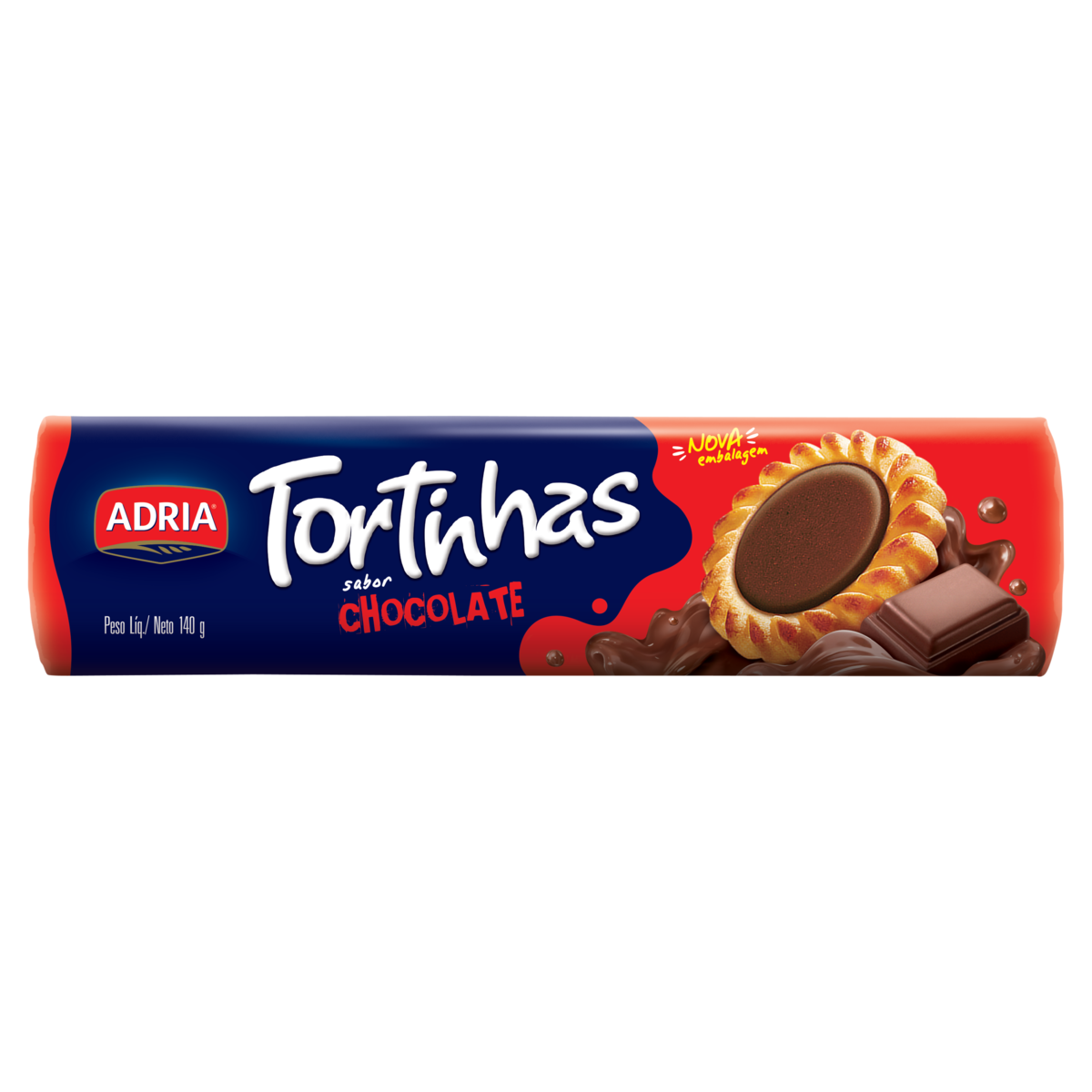 Biscoito Recheio Chocolate Adria Tortinhas Pacote 140g