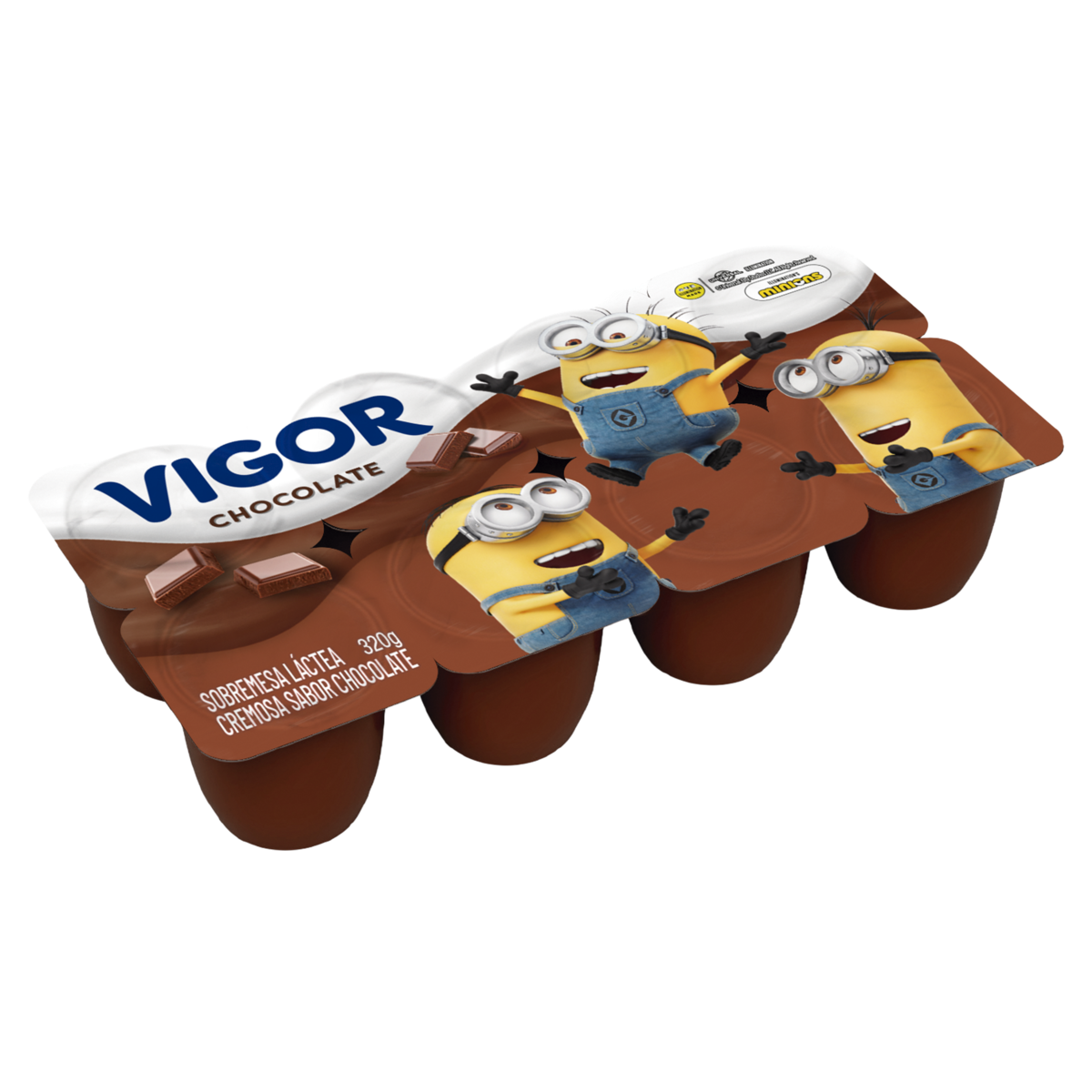 Sobremesa Láctea Chocolate Minions Vigor Bandeja 320g 8 Unidades