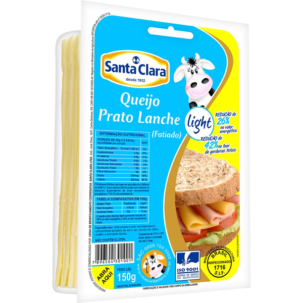 Queijo Santa Clara 150g - Prato - Light - Fatiado
