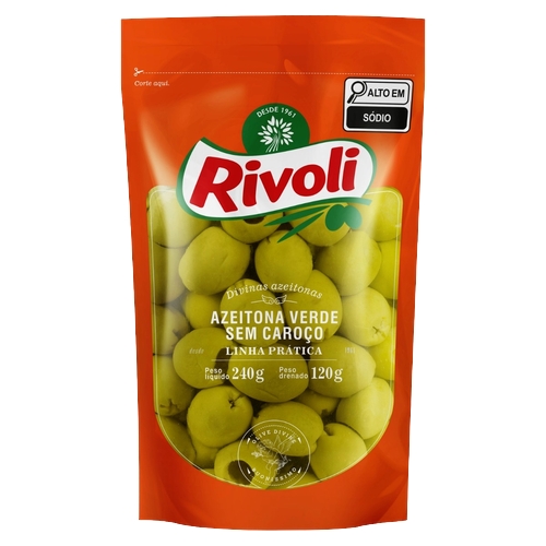 Azeitona Rivoli Verde Sem Caroço Em Conserva 120g