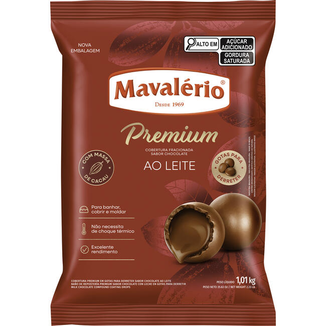 Cobertura de Chocolate Gotas Mavalério Prem Ao Leite 1,01kg