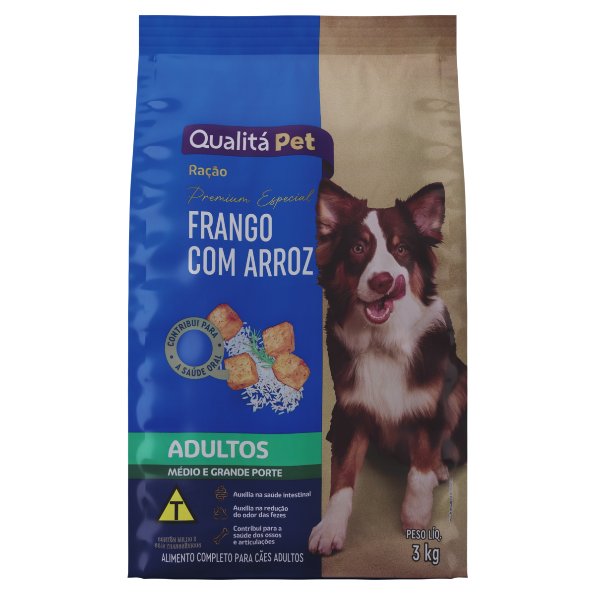Alimento para Cães Adultos Raças Médias e Grandes Frango com Arroz Qualitá Pet Pacote 3kg