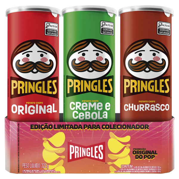Batata PRINGLES Original 104g, Creme e Cebola 109 e Churrasco 109g Edição Limitada para Colecionador