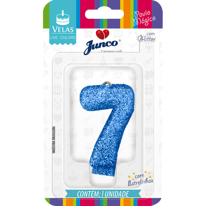 Vela Aniversário Junco Glitter Azul Nº7 un