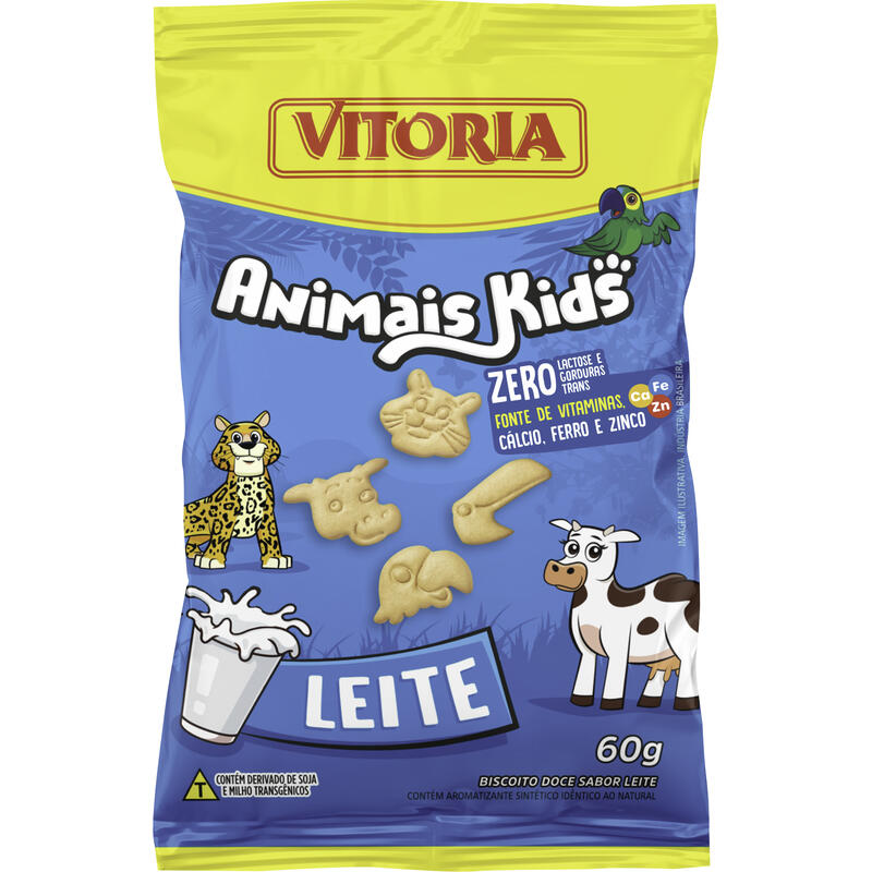 Biscoito Vitória Animais Kids Leite 60g