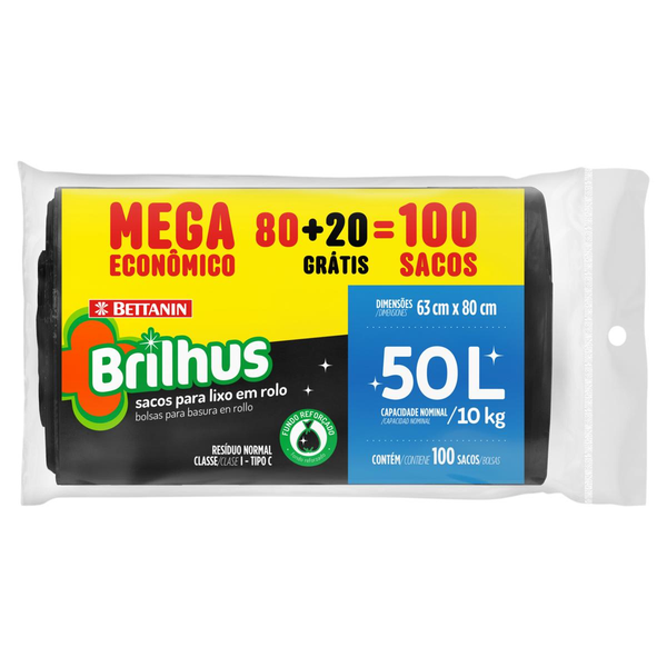 Saco para Lixo Brilhus 50 Litros - Rolo - Mega - Ref. BT2094