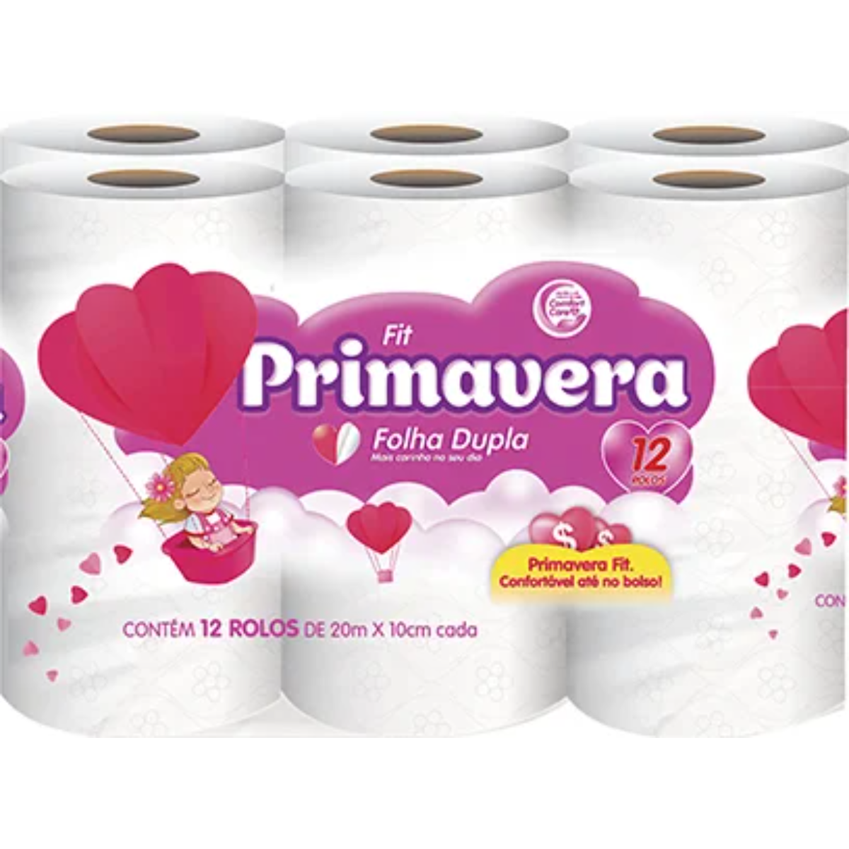 Papel Higiênico Primavera Fit Folha Simples Natural 20m 12 Rolos