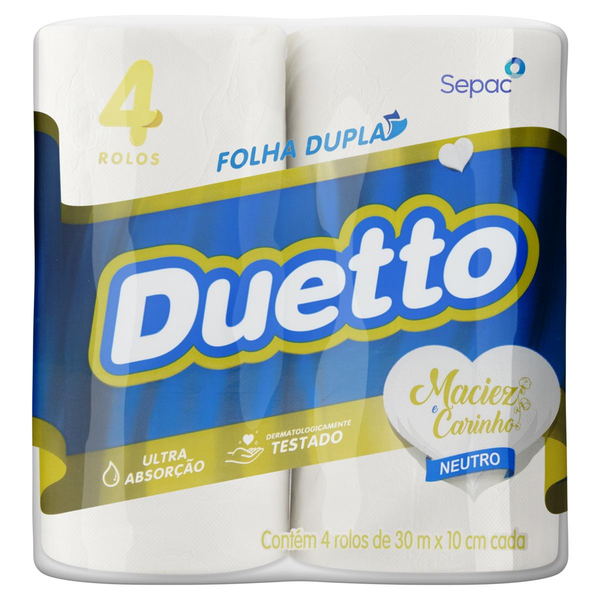 Papel Higiênico Duetto Neutro Folha Dupla 30m 4un