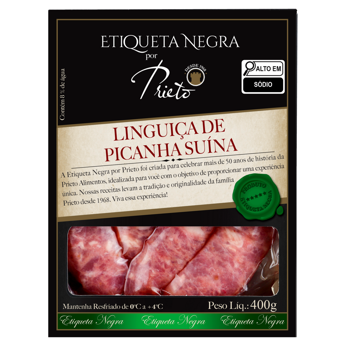 Linguiça de Picanha Suína Prieto Etiqueta Negra 400g
