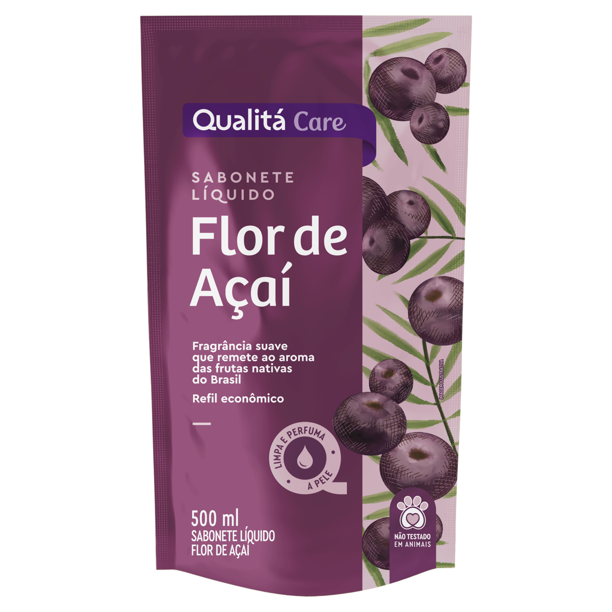 Sabonete Líquido Flor de Açaí Qualitá Care Sachê 500ml Refil Econômico