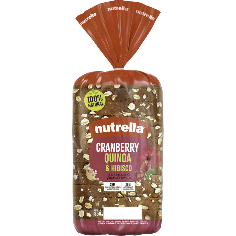 Pão Nutrella Cranberry, Quinoa e Hibisco Pacote 350g