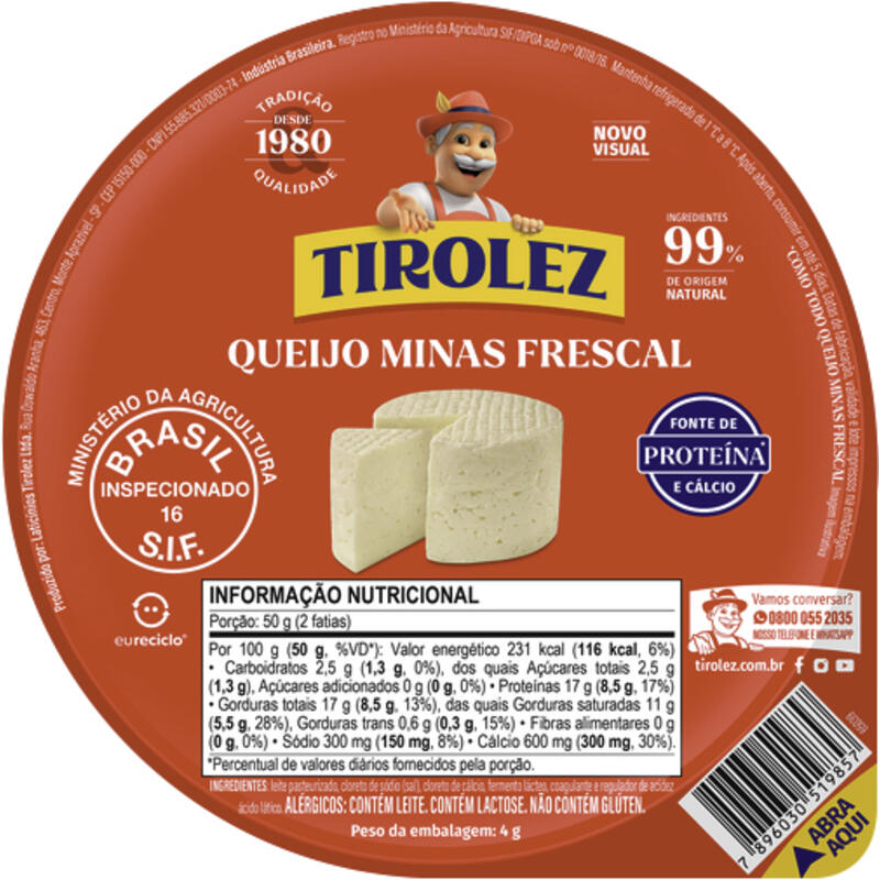 Queijo Minas Frescal Tirolez Preço por quilo na peça