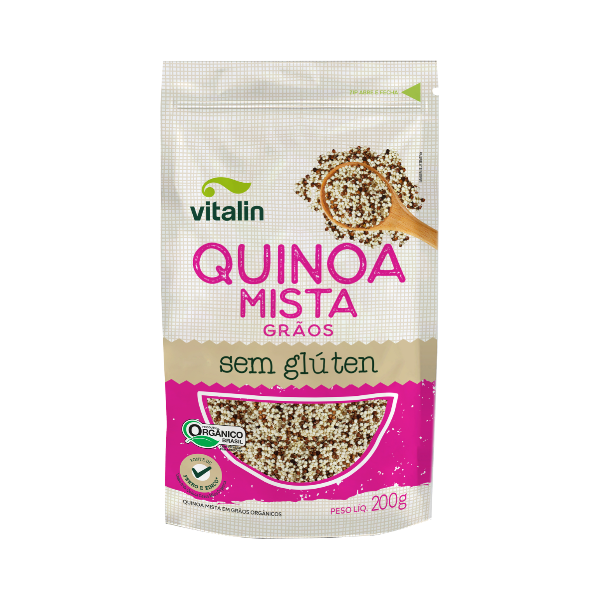 Quinoa VITALIN Mista Grãos Orgânica Sem Glúten Pacote 200g