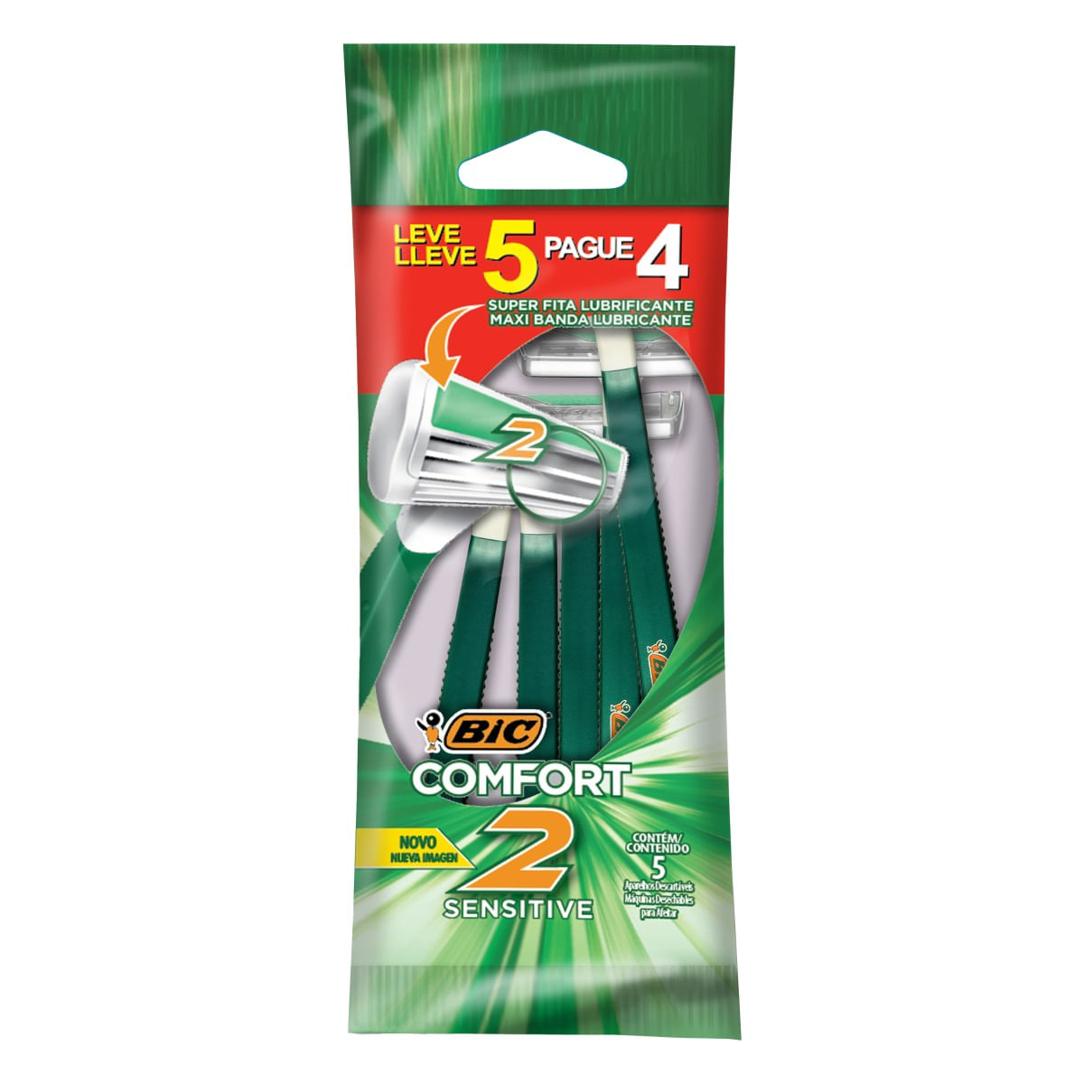 Aparelho de Barbear BIC Comfort2 Pele Sensível Leve 5 Pague 4 Unidades