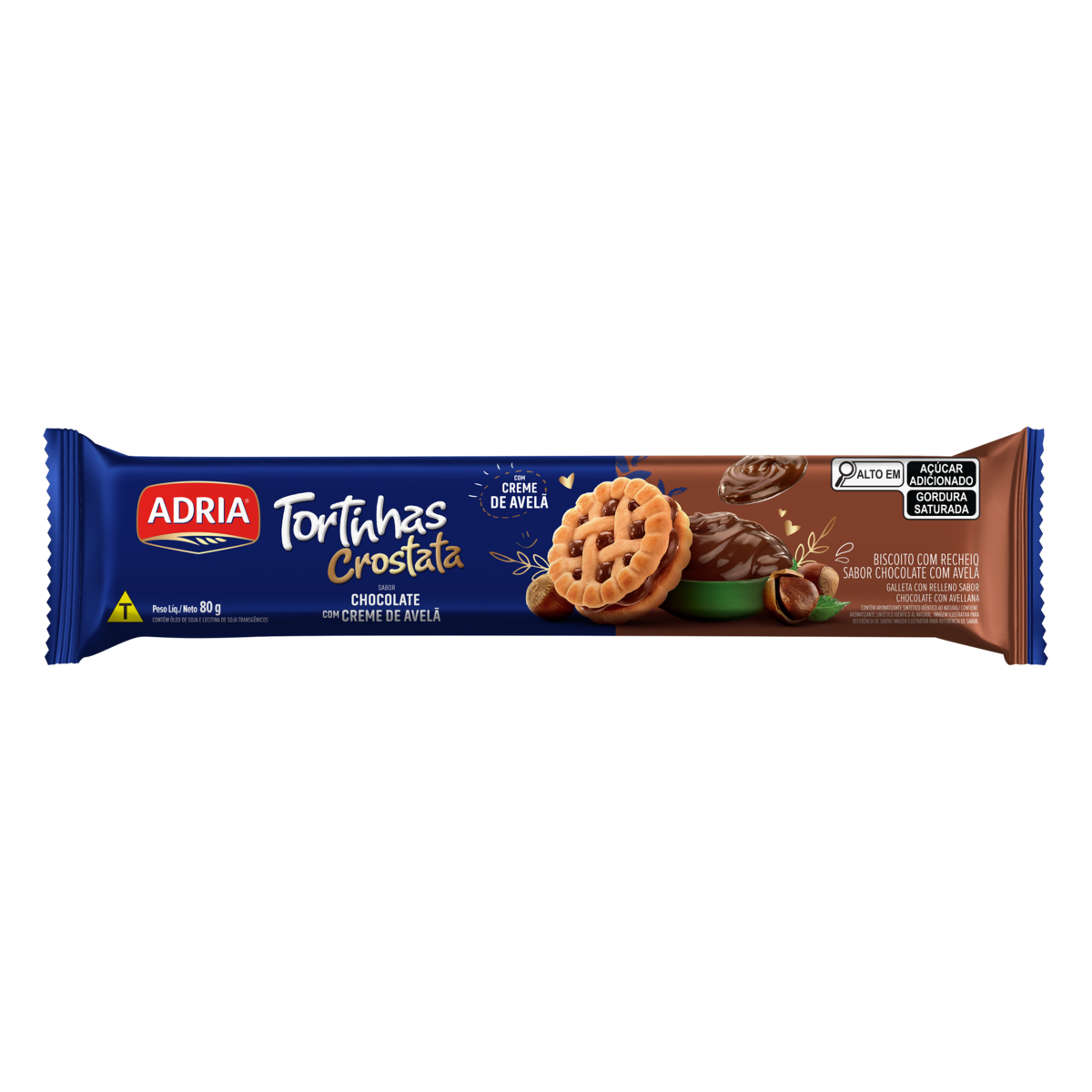 Biscoito Recheio Chocolate com Creme de Avelã Adria Tortinhas Crostata Pacote 80g
