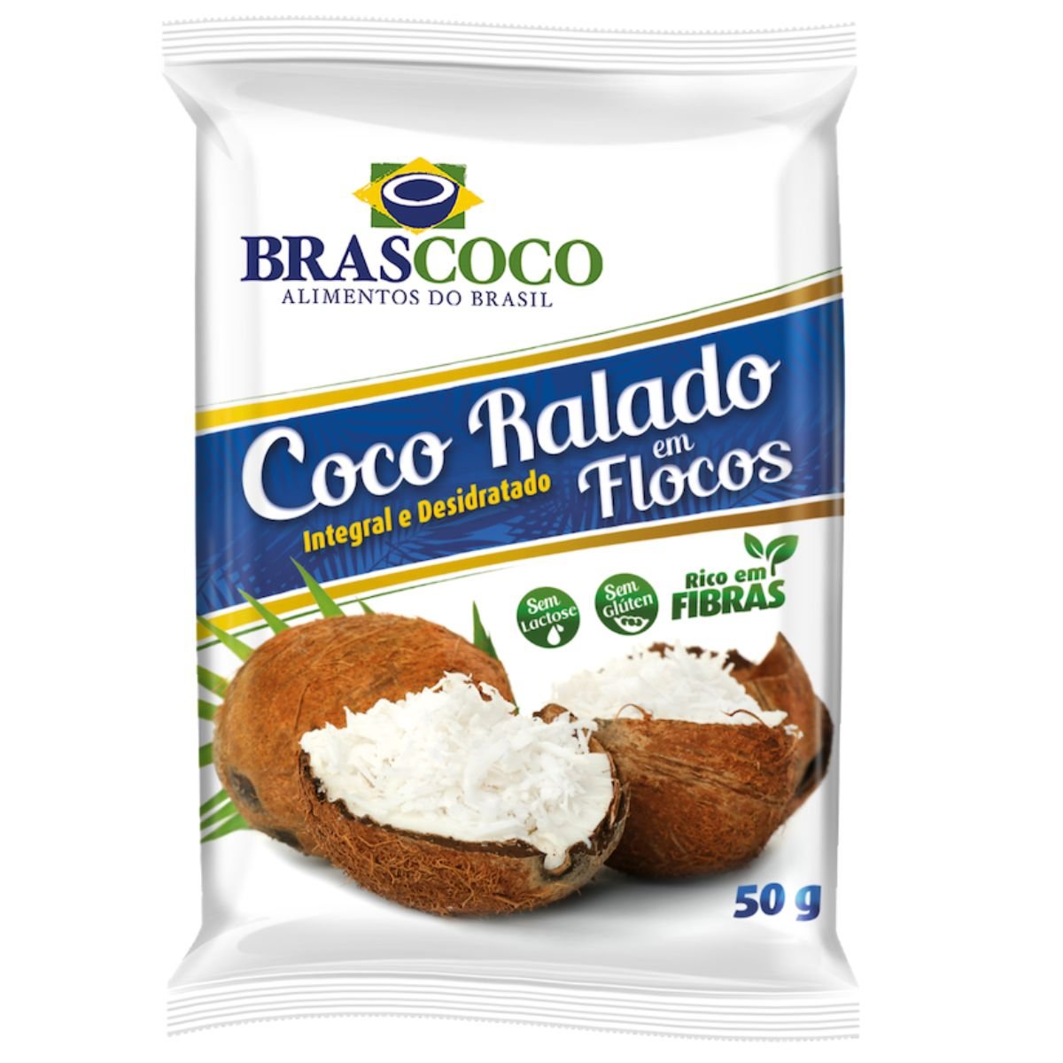 Coco Ralado Desidratado em Flocos Brascoco Pacote 50g