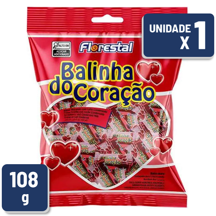 Bala Coração Sabor Morango Pacote 108g