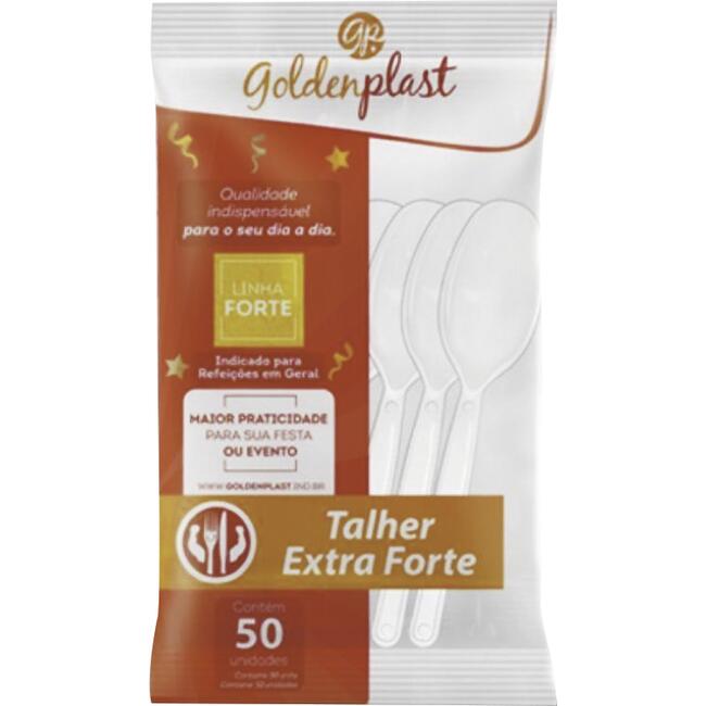 Colher Descartável Goldenplast Master - Branco 50 un