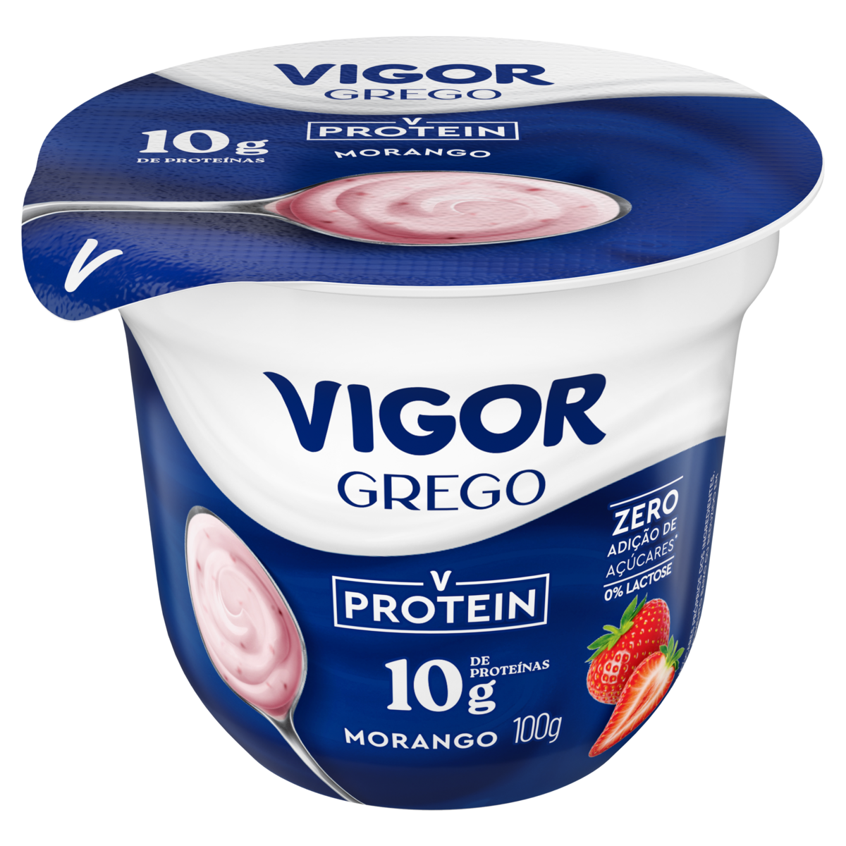 Iogurte Parcialmente Desnatado Grego Morango Zero Lactose Vigor Protein Pote 100g