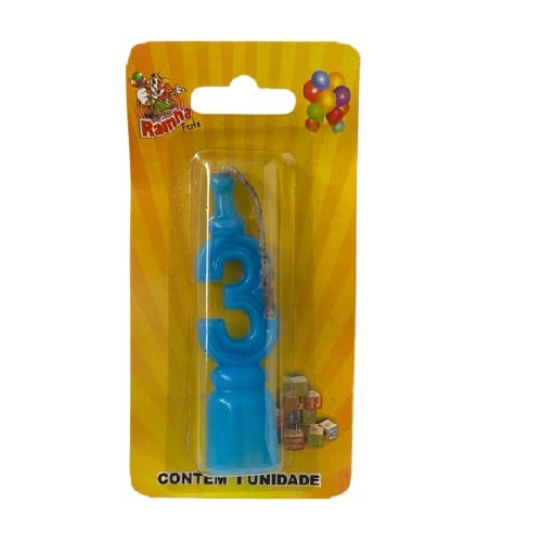 Vela Aniversário Numerada Plastico Azul Rainha N°3