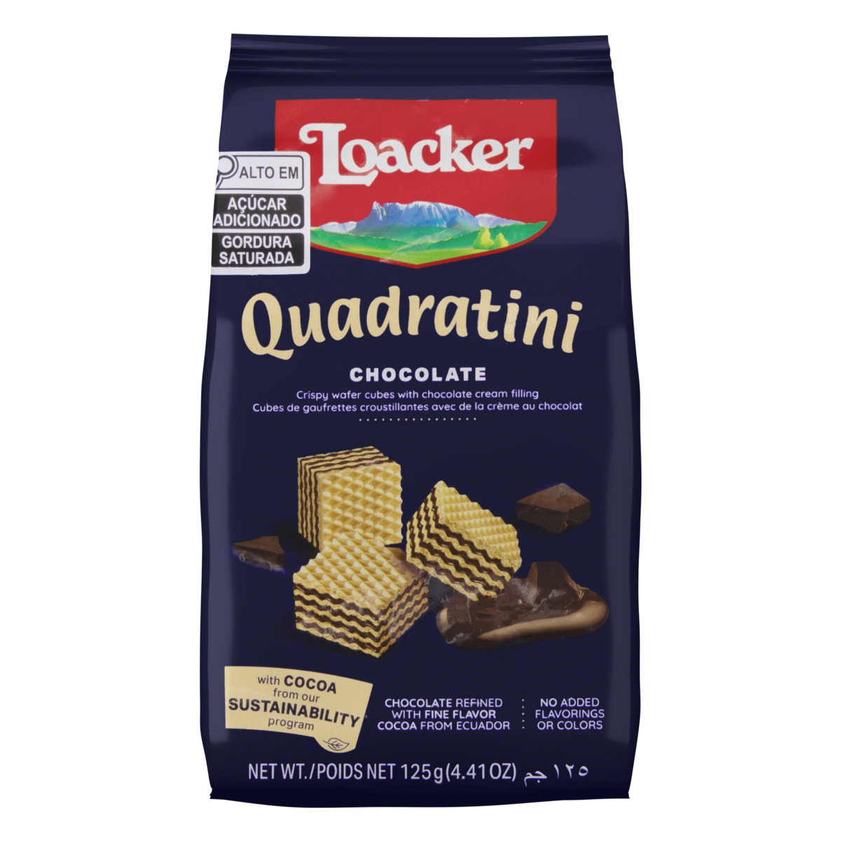 Mini Biscoito Wafer Recheio Creme de Chocolate Loacker Quadratini Pacote 125g
