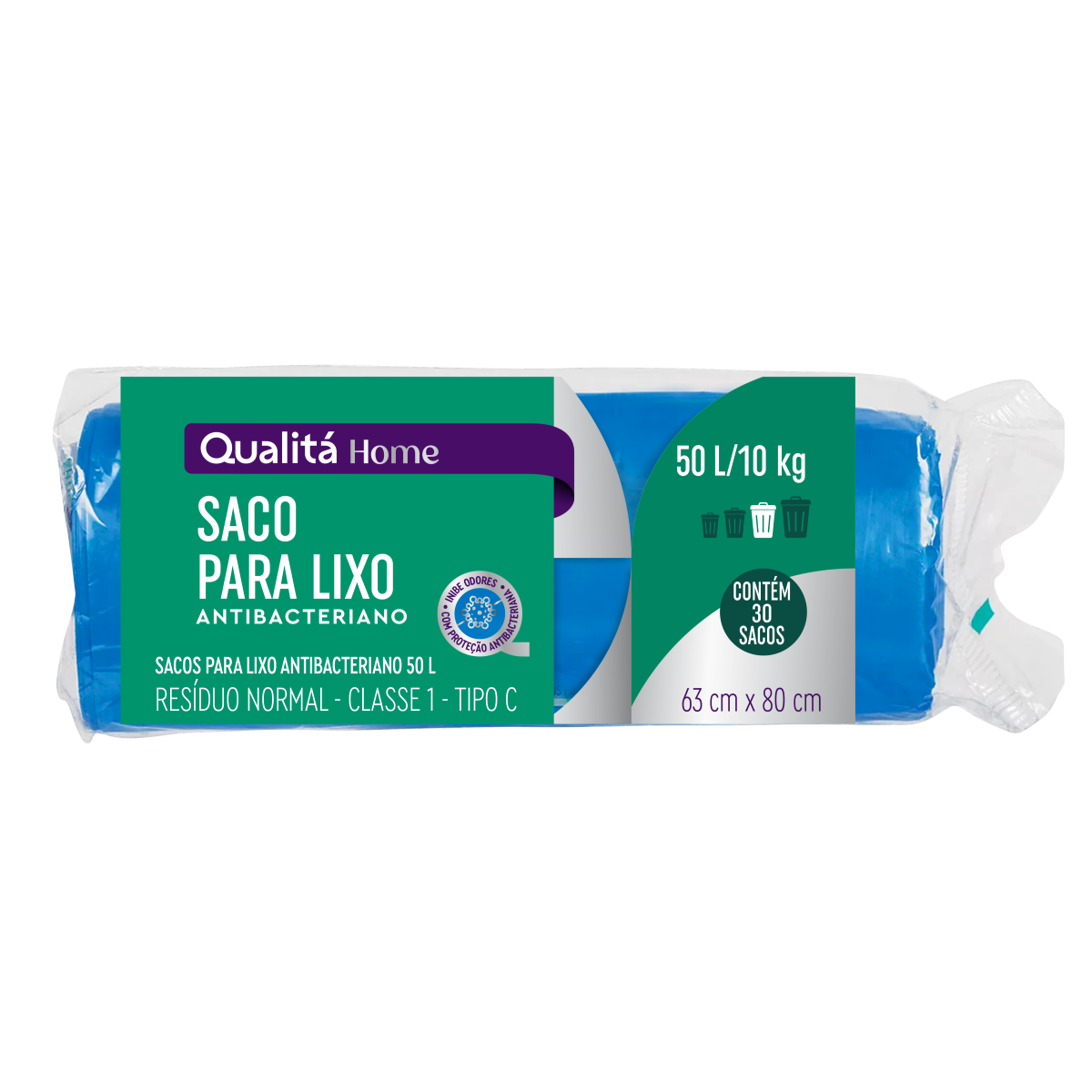Saco para Lixo Antibacteriano 50l Qualitá 30 Unidades