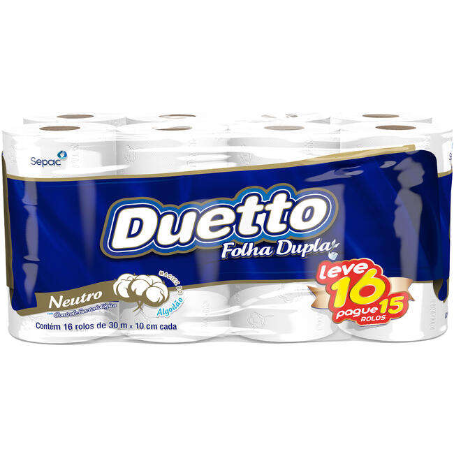 Papel Higiênico Duetto Folha Dupla - 30m 16 rolos
