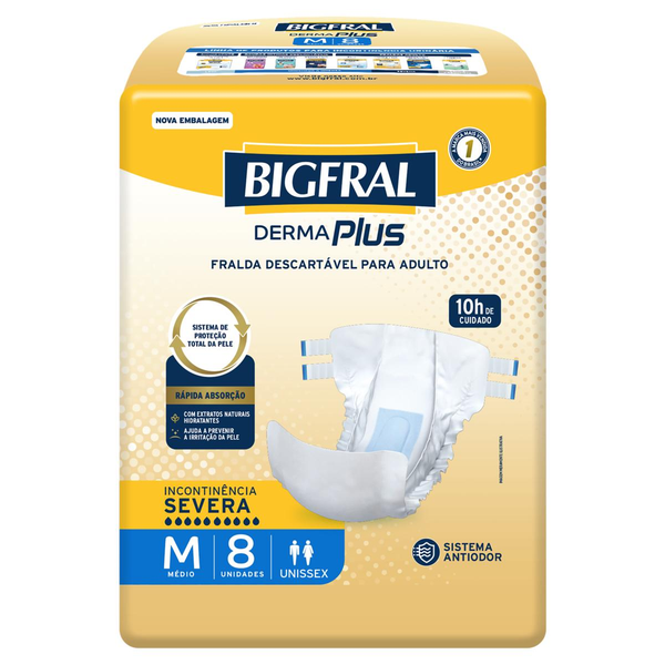 Fralda Adulto Bigfral Tam. M - Dermaplus - Com 8 Fraldas