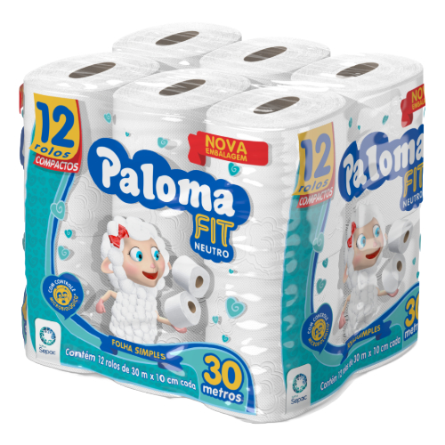 Papel Higiênico Paloma Fit Neutro De Folhas Simples 30 Metros Com 12 Unidades