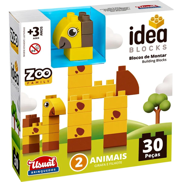 Blocos de Montar Usual Family Com 30 peças - Zoo Girafa - Ref. 681