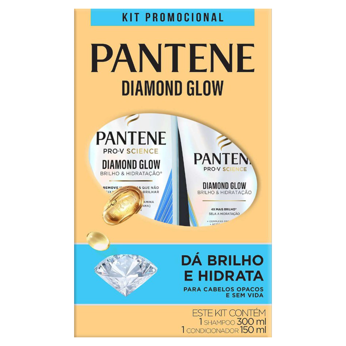 Kit Shampoo 300ml + Condicionador 150ml Pantene Diamond Glow Brilho & Hidratação