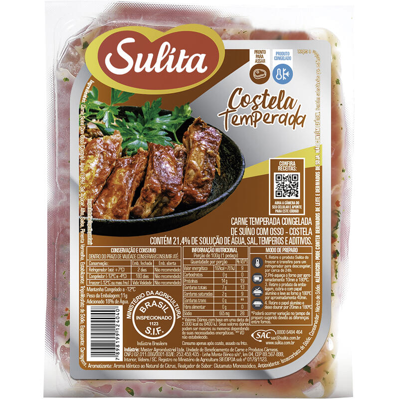 Costela Suína Temperada Sulita Cong Preço por quilo no pacote