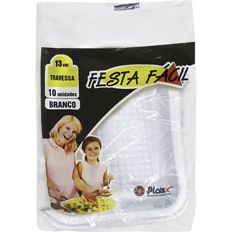 Travessa Descartável Festa Fácil 13cm - Branco 10 un