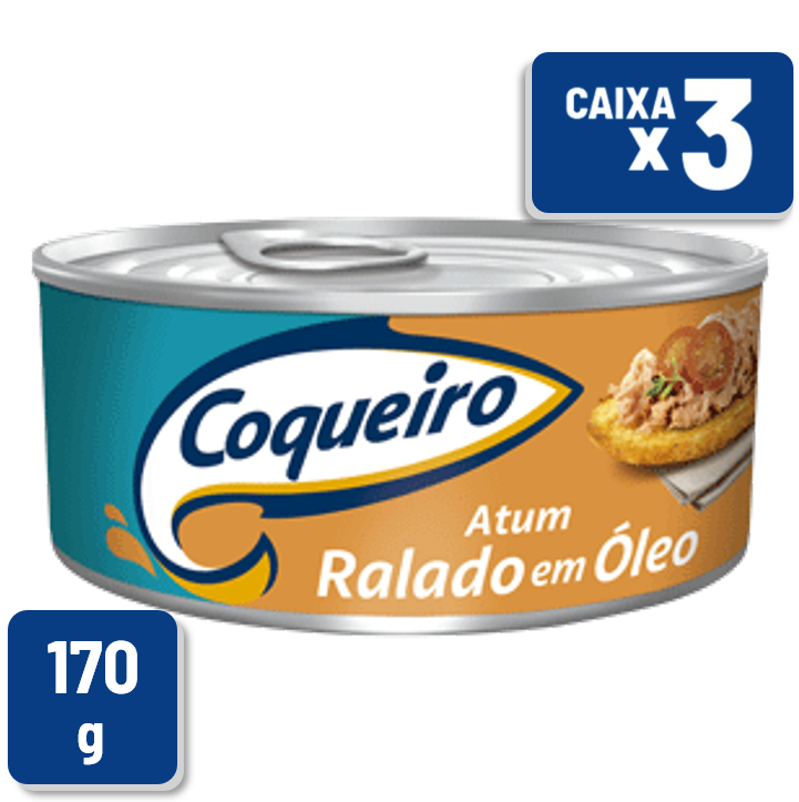 Atum Coqueiro Ralado em Óleo Lata 170g Caixa c/ 3 un