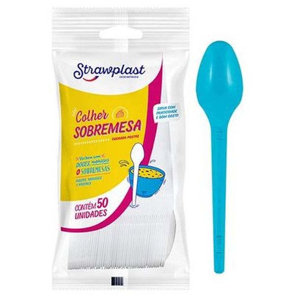 COLHER STRAWPLAST AZUL C/50