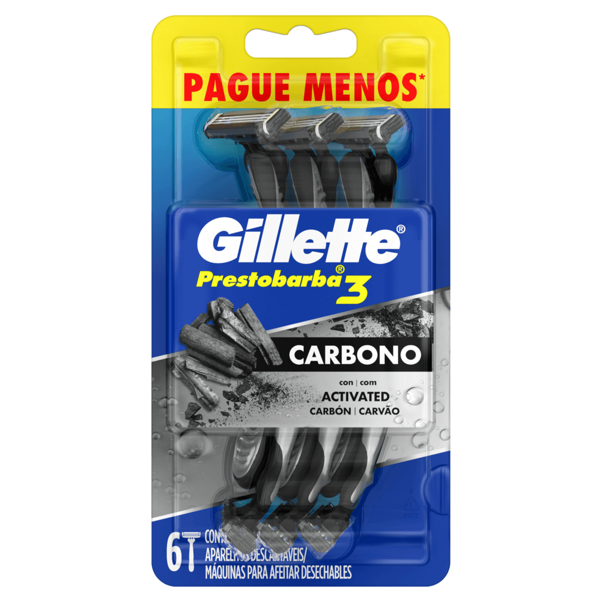 Aparelho Descartável para Barbear Gillette Prestobarba3 Carbono 6 Unidades Pague Menos