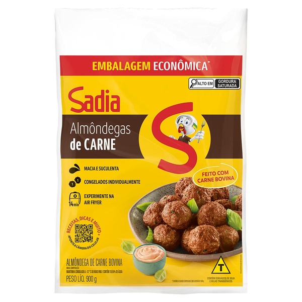 Almôndega de Carne Bovina Sadia Pacote 900g Embalagem Econômica