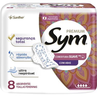 Absorvente Premium Sym Cobertura Suave com Abas 8 un