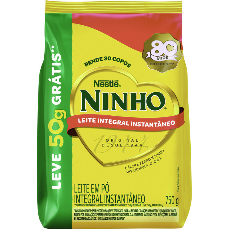 Leite em Pó Ninho Integral Instantâneo LV 750g PG 700g