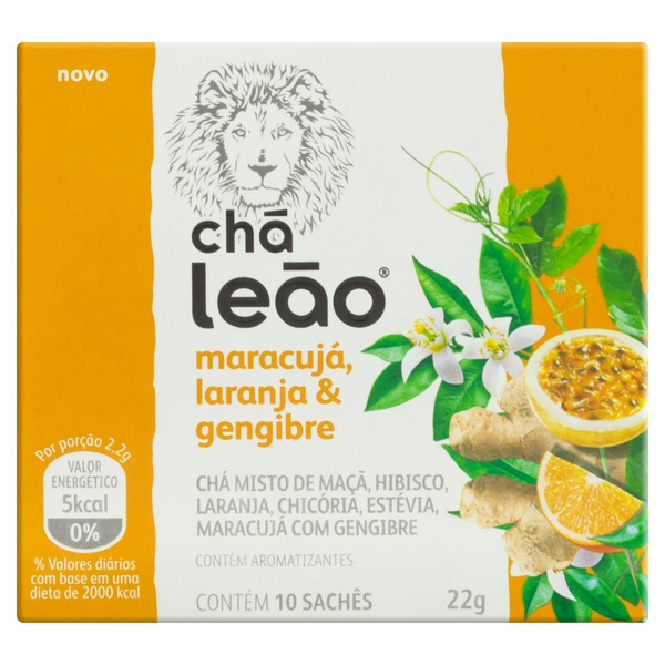 Chá Leão 22g - Maracujá, Laranja & Gengibre - Com 10 Saquinhos