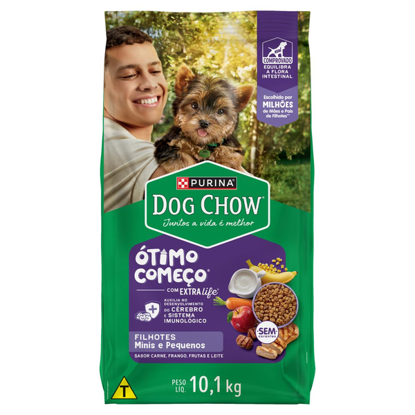 Alimento para Cães Filhotes Raças Minis e Pequenas Carne, Frango e Arroz Purina Dog Chow Extra Life Pacote 10,1kg