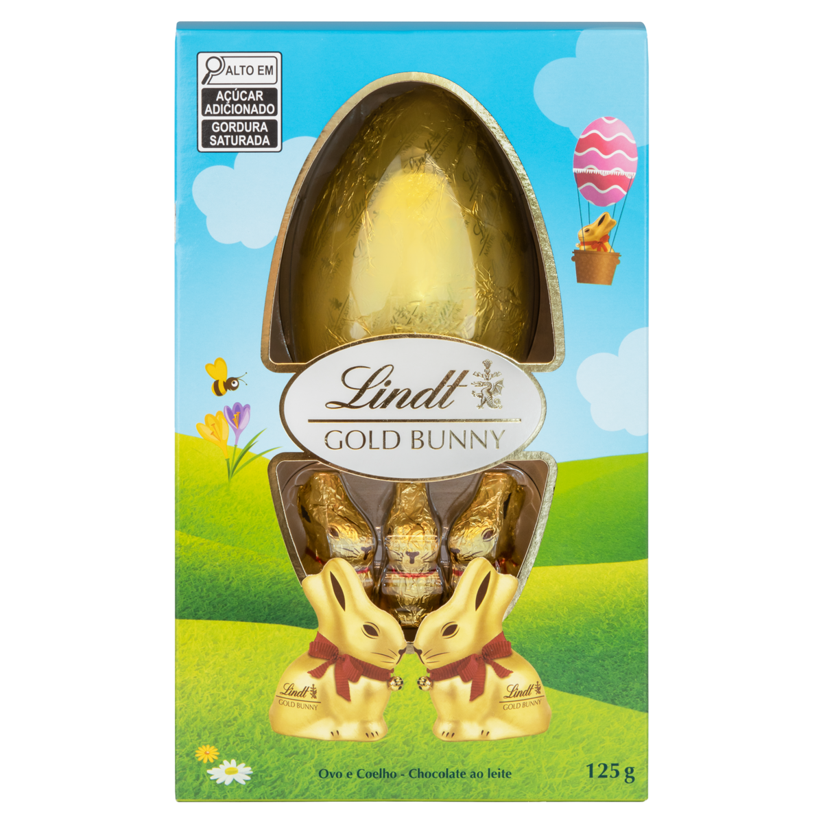 Ovo de Páscoa ao Leite com Coelhos de Chocolate ao Leite Gold Bunny Lindt Caixa 125g