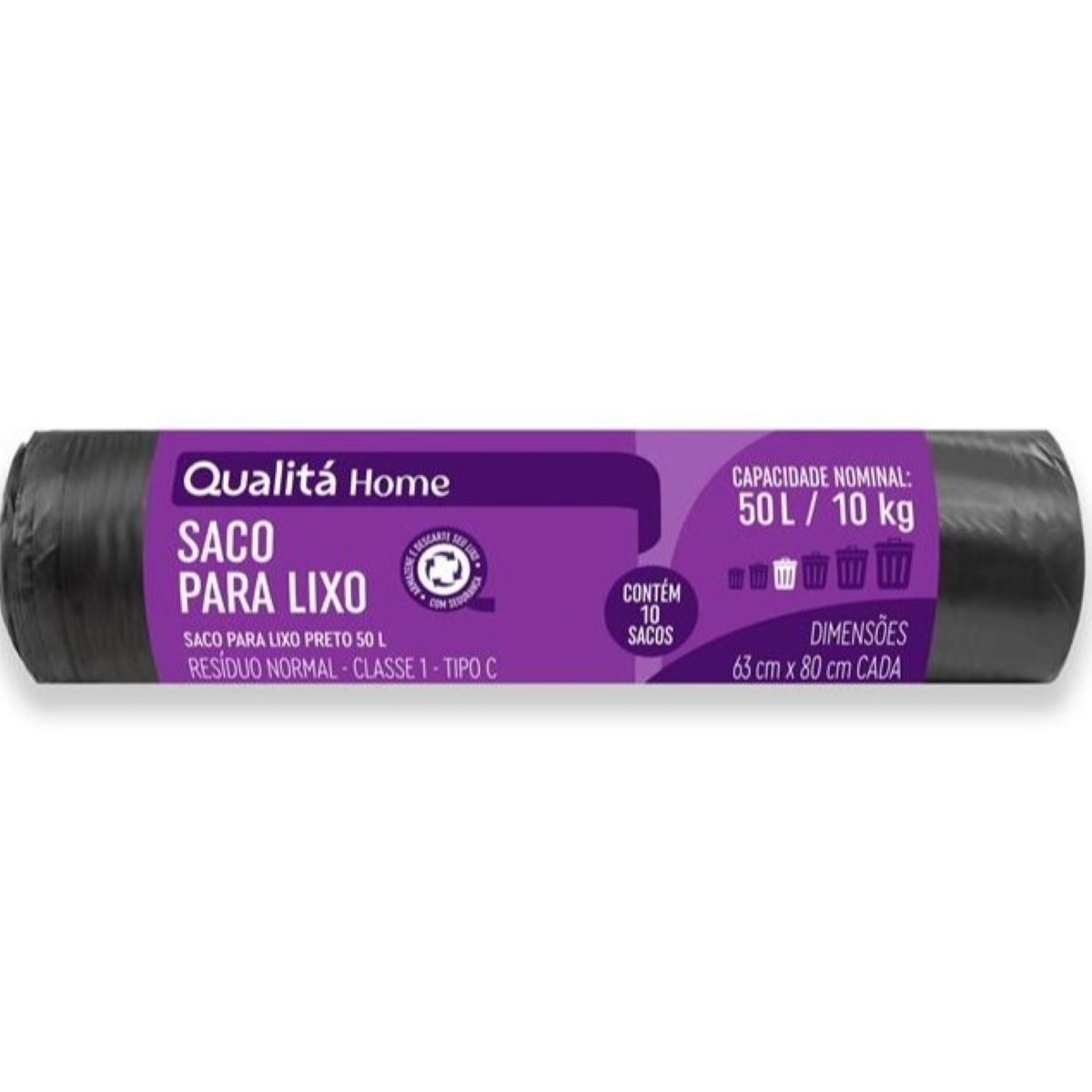 Saco para Lixo Tipo C 50l Qualitá 10 Unidades
