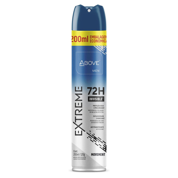 Antitranspirante Aerossol Invisible Movement Above Men Extreme 200ml Spray Embalagem Econômica
