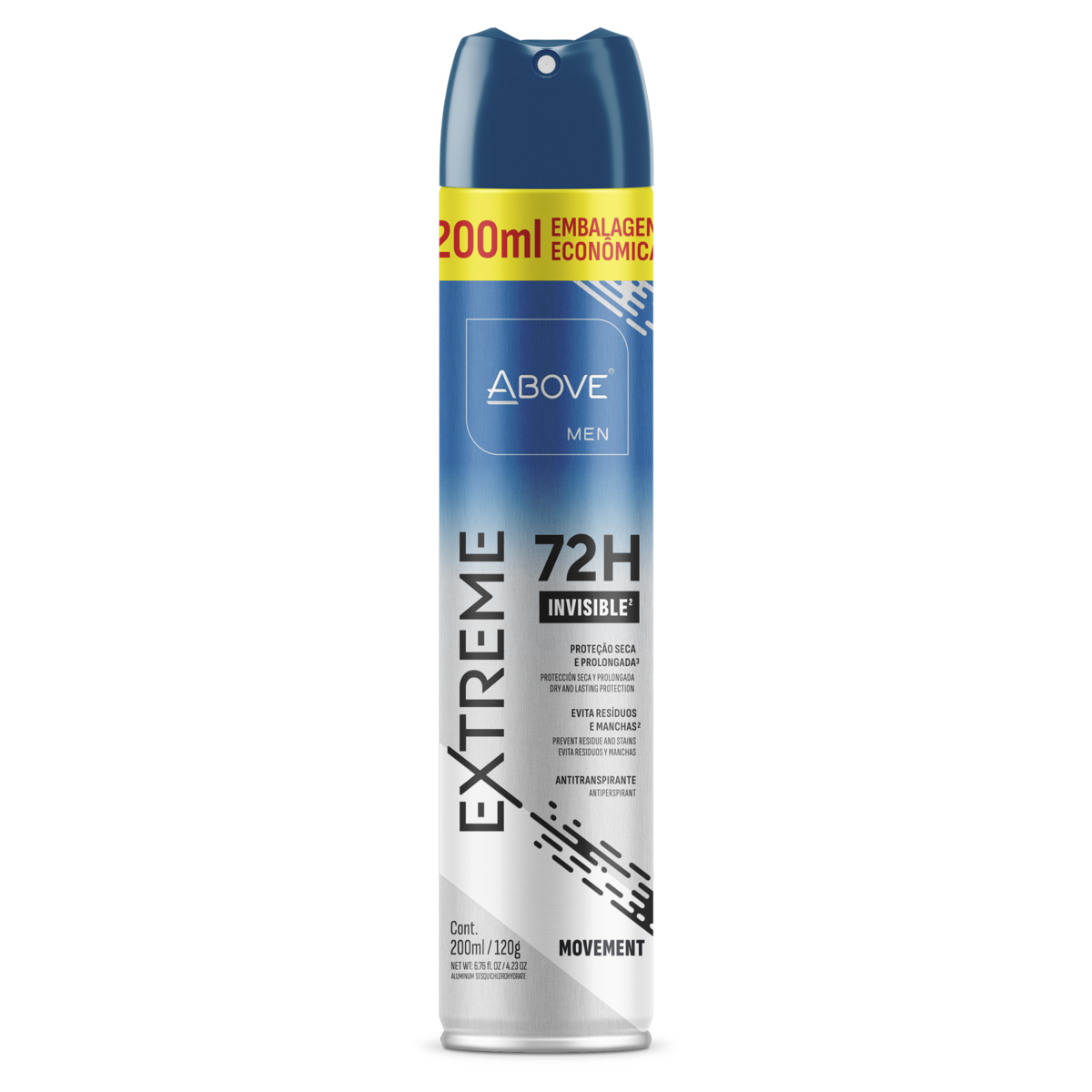 Antitranspirante Aerossol Invisible Movement Above Men Extreme 200ml Spray Embalagem Econômica