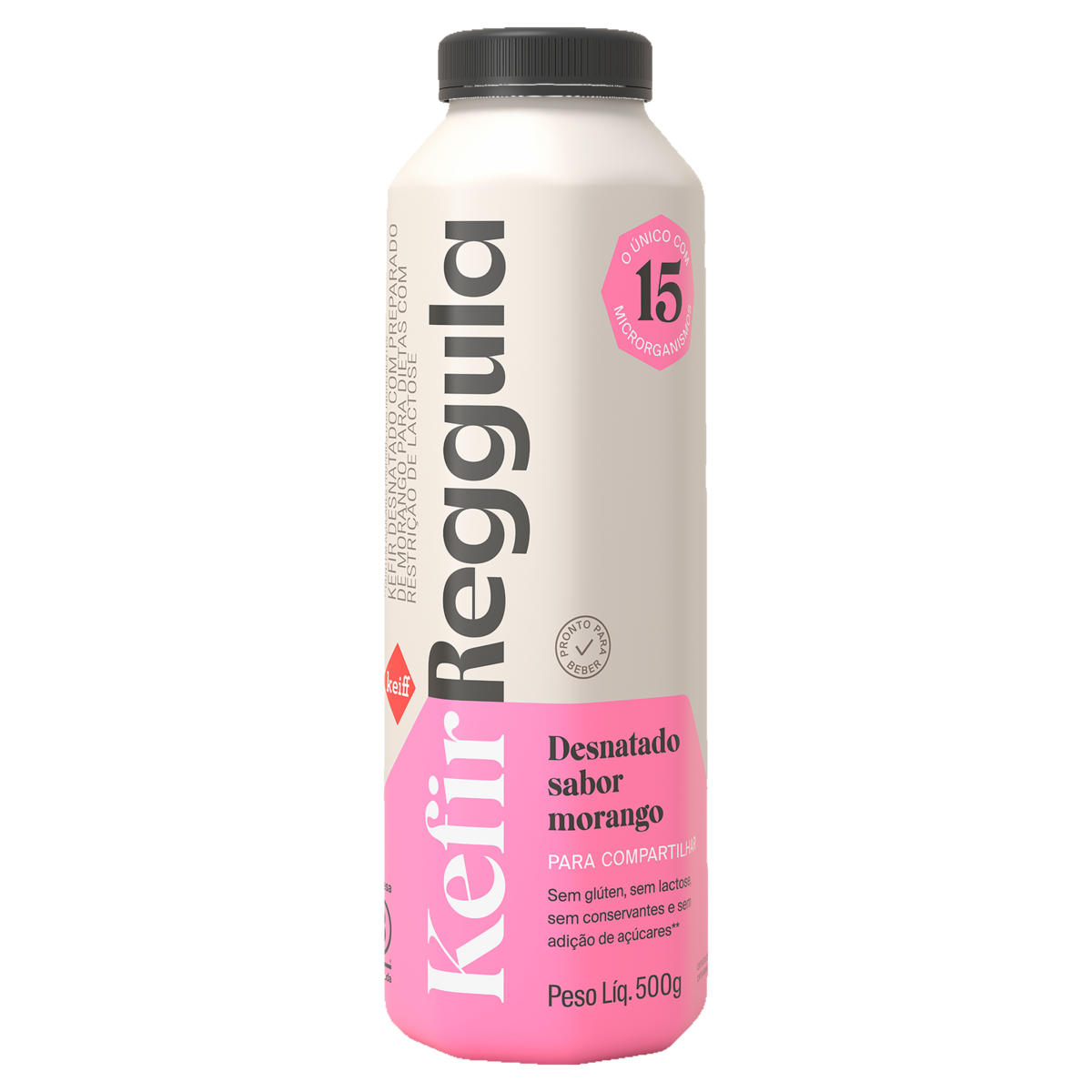 Kefir Keiff Desnatado Morango Zero Lactose 500g