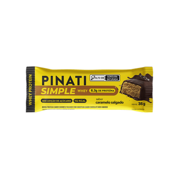 Barra de Proteína Caramelo Salgado Cobertura Chocolate Meio Amargo Pinati Simple Whey Protein Pacote 35g