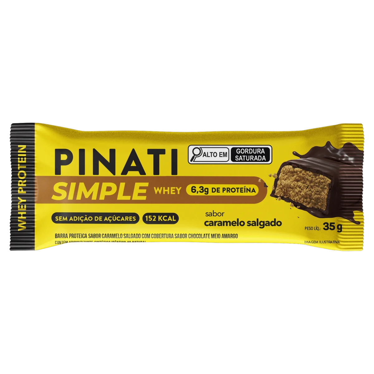 Barra de Proteína Caramelo Salgado Cobertura Chocolate Meio Amargo Pinati Simple Whey Protein Pacote 35g