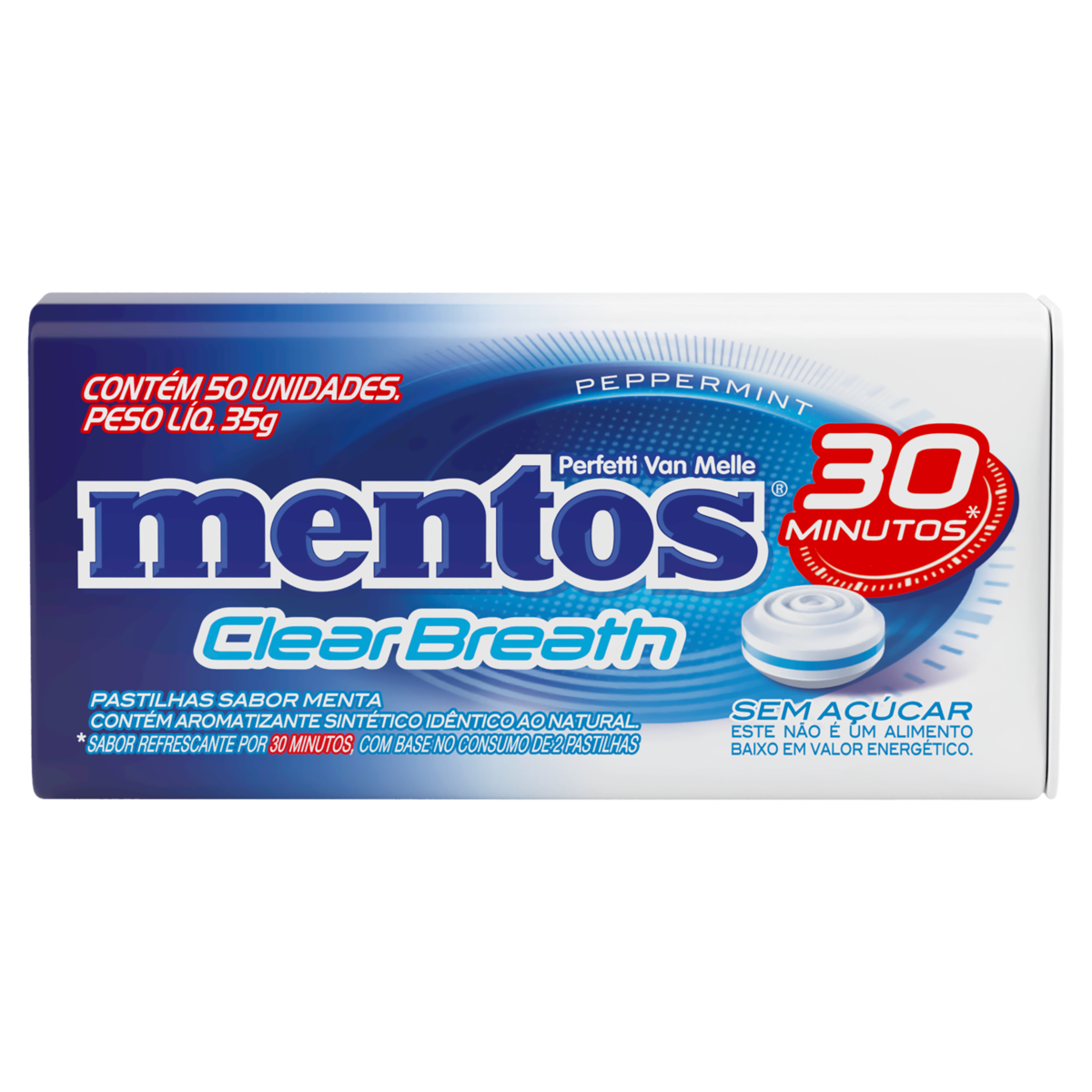 Pastilha Mentos Clear Breath Peppermint Sem Açúcar - Lata 35g | 50 unidades
